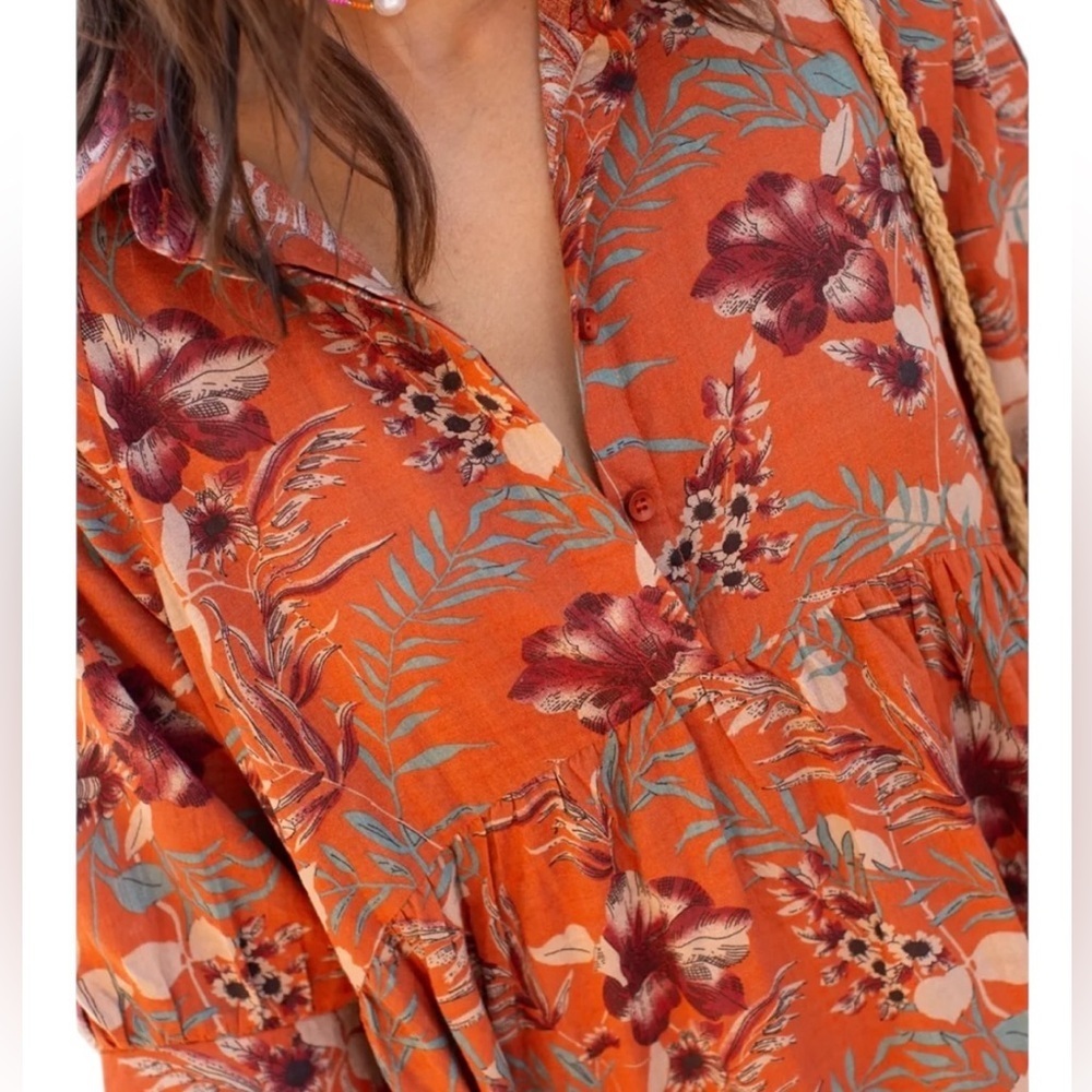 Natural Life Rebecca Midi Dress Orange Tropical Floral Size XS - Picture 2 of 5